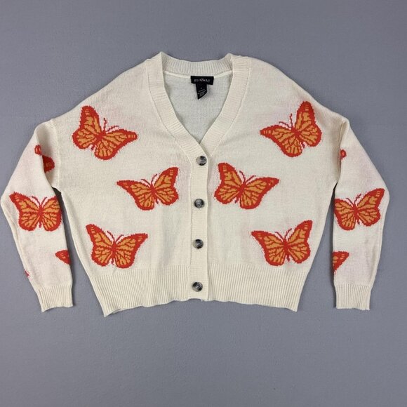 Runway 7 Sweater Women's Large Knit Cardigan Cropped Butterfly Boho - Picture 1 of 13